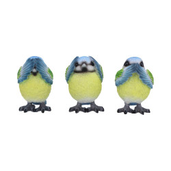 Three Wise Blue Tits 8cm