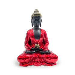 Decorative Thai Buddha Figurine - Red, Black & Gold Contemplation