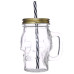 Glass Drinking Jar with Lid & Straw - Skull Shaped