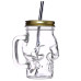 Glass Drinking Jar with Lid & Straw - Skull Shaped