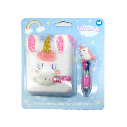 Plush A7 Notebook & Multi Colour Pen - Unicorn Magic