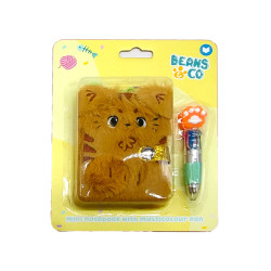 Plush A7 Notebook & Multi Colour Pen - Beans & Co Cat