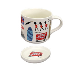 Porcelain Mug & Coaster Lid Set - London Souvenir
