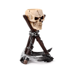 Resin Tea Light Holder - Skull Head with Scythe Tripod