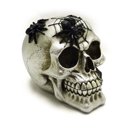 Decorative Ornament - Silver Skull with Black Spiders & Webs