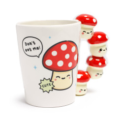 Shaped Handle Ceramic Mug - Cute Mushroom/Toadstool